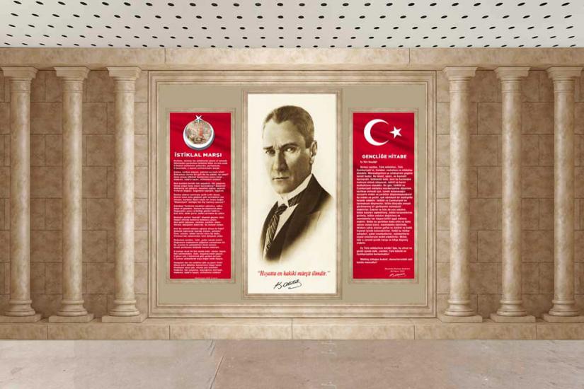 Atatürk köşesi, ışıklı atatürk köşesi, ilkokul atatürk köşesi, anaokul atatürk köşesi, okul atatürk köşesi, metal atatürk köşesi, atatürk köşesi duvar giydirme, pleksi atatürk köşesi, 3d atatürk köşes